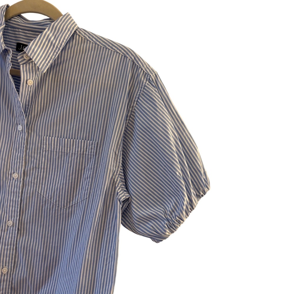 J.Crew Womens Blue White Striped Puff Sleeve Button Down Cotton Shirt Size 6 - Picture 4 of 6